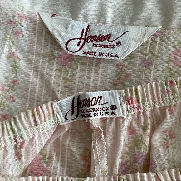 Vintage Henson Kickernick Floral Pajama Set Top Shorts Victorian Print Novelty - Picture 6 of 12